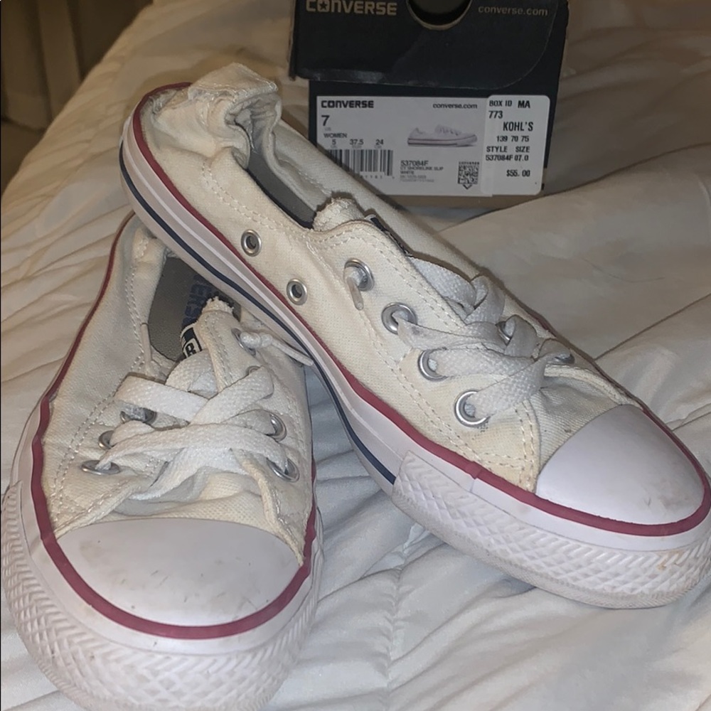 White shoreline slip on Converse